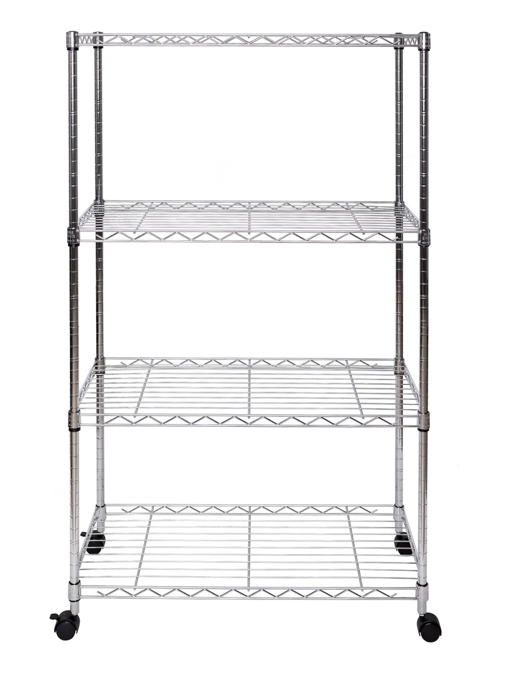 Chrome 4-Tier Rolling Wire Storage Rack - Silver